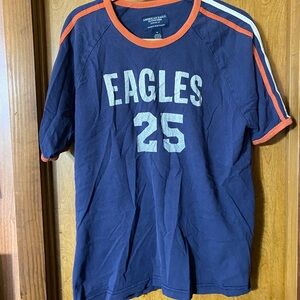 American Eagle Outfitters Blue T-Shirt with Orange Trim